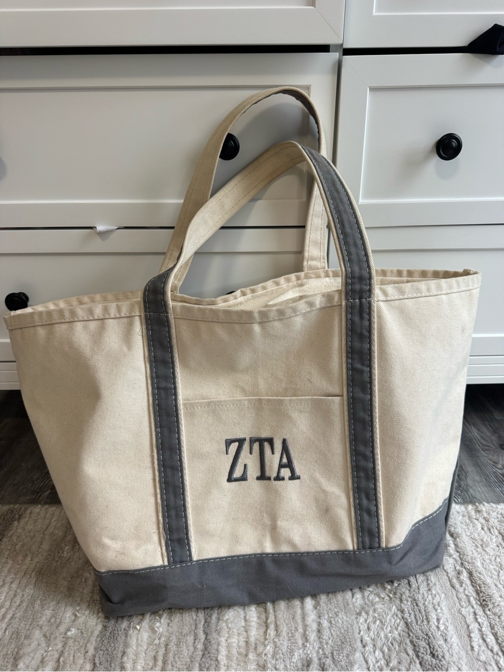ZTA Cream Canvas Tote with Gray Trim